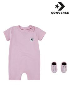 Converse Pink 100% Cotton Romper and Bootie Baby Set