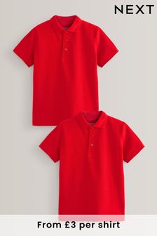 Red 2 Pack Cotton School Short Sleeve 100% Cotton Polo Shirts (3-16yrs)