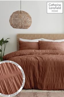 Catherine Lansfield Orange Seersucker Easy Care Duvet Cover Set