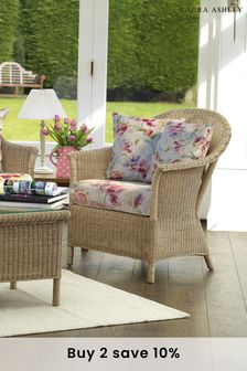 Natural Garden Bewley Indoor Rattan Chair with Gosford Cranberry Cushions
