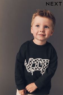 Black Print Long Sleeve Graffiti 100% Cotton T-Shirt (3mths-7yrs)