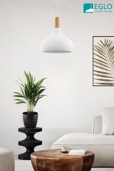 Eglo White Sabinar Metal Wood Single Pendant Ceiling Light