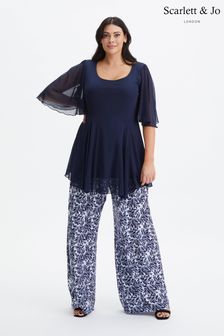 Scarlett & Jo Blue Bette Wide Leg Trousers