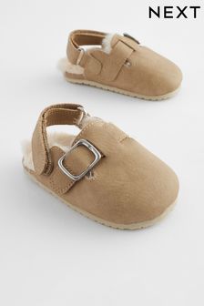 Neutral Faux Fur Lined Baby Clog Shoes (0-18mths)