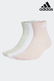 adidas Pink/Green Cushioned Sportswear Ankle Socks 3 Pack