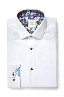 White Regular Fit Single Cuff Trimmed Shirt