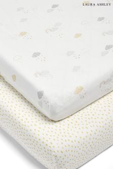 Mamas & Papas x 2 Pack Cloud Grey Gingham Fitted Cot Bed Sheets