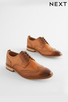 Tan Brown Wide Fit Mens Contrast Sole Leather Brogues