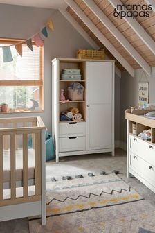 White 3 Piece Mamas & Papas Harwell Cot Bed Range with Dresser and Wardrobe
