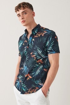 Black Hawaiian Printed Short Sleeve Shirt