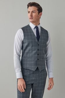 Grey Motion Flex Check Suit: Waistcoat