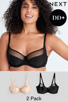 Black/Nude DD+ Non Pad Full Cup Bras 2 Pack