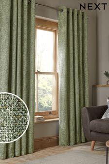 Green Bobble Texture Eyelet Lined Curtains