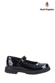 Hush Puppies Black Tally Senior Patent School Shoes