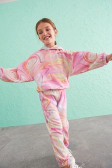 Pink Multi-colour Marble Print Hoodie And Joggers Set (3-16yrs)