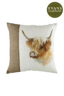 Evans Lichfield White Hessian Cow Printed Polyester Filled Cushion