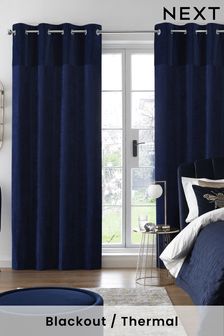 Navy Blue Velvet Quilted Hamilton Top Panel Eyelet Blackout/Thermal Curtains