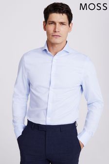 MOSS Sky Blue Slim Fit Double Cuff Oxford Non Iron 100% Cotton Shirt