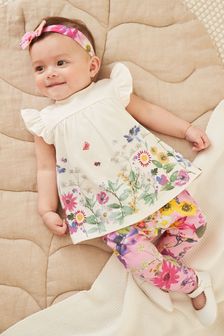 Bright Pink Floral Baby T-Shirt, Leggings And Headband Set (0mths-3yrs)