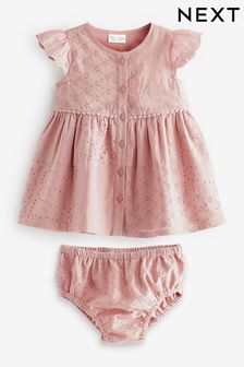 Pink Baby 2 Piece Broderie Dress and Knickers Set (0mths-2yrs)