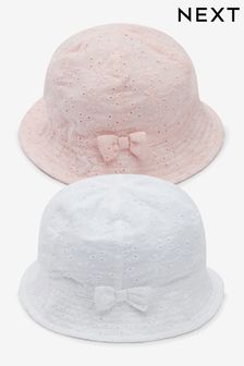 Pink Broderie 2 Pack Baby Summer Bucket Hats (0mths-2yrs)
