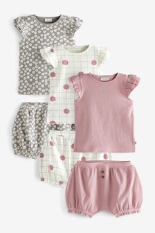 Pink & Grey Baby 6 Piece T-Shirt and Shorts Set