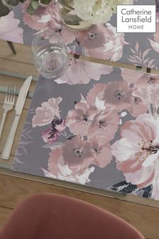 Catherine Lansfield Set of 2 Grey Dramatic Floral Wipeable Placemats