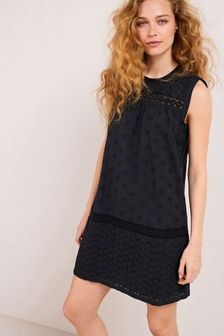 Black Broiderie Sleeveless Mini Dress