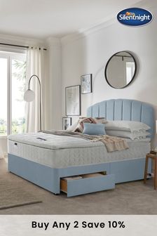 Silentnight Blue Miracoil Pillow Top Mattress and 2 Drawer Divan Base Bed Set