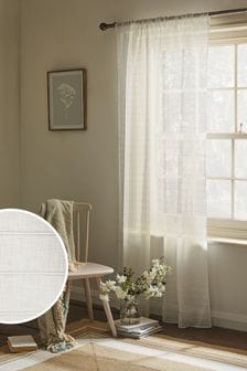 White Horizontal Stripe Sheer Panel Curtains