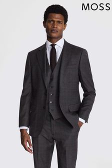 MOSS Grey Tailored Fit Wool Check Suit Jacket