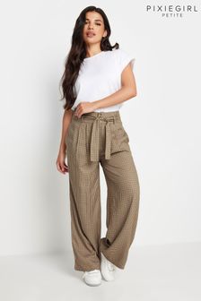 PixieGirl Petite Brown Check Wide Leg Trousers