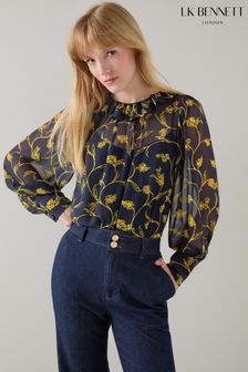 LK Bennett Blue Erin Spring Sketchy Floral Blouse