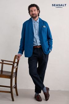 Seasalt Cornwall Blue Mens Tollgate Linen Blend Jacket