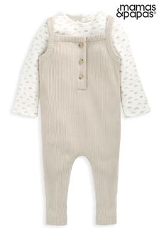 Mamas & Papas Cloud Ribbed Brown Dungarees And Bodysuit Set