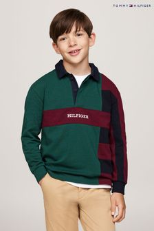 Tommy Hilfiger Green Colourblock Long Sleeved Polo Shirt