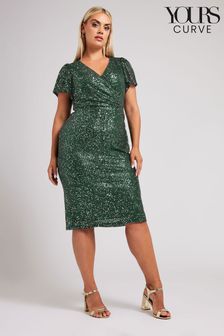 Yours Curve Green London Sequin Wrap Shift Dress