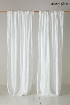 Secret Linen Store White 100% Linen Loop Top Slot Header Single Curtain