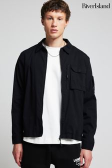 River Island Black Regular Fit Utility Zip Up Shacket