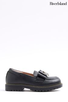 River Island Black Girls Bow Loafers