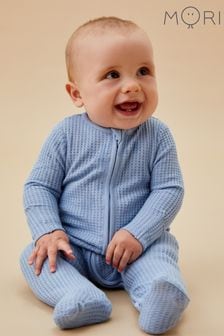 MORI Organic Cotton and Bamboo Ecru Waffle Zip-Up Sleepsuit