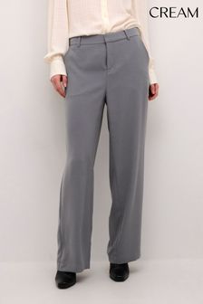 Cream Grey Crcocamia High-Waisted Wide Leg Trousers