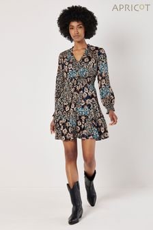 Apricot Blue Patchwork Floral Ruffle Dress