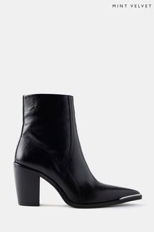 Mint Velvet Black Leather Ankle Boots