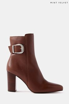 Mint Velvet Brown Leather Buckled Ankle Boots