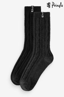 Pringle Black Textured Knit Boot Socks 2 pack