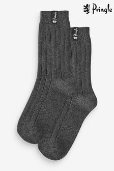 Pringle Grey Classic Rib Recycled Wool Boot Socks 2 pack