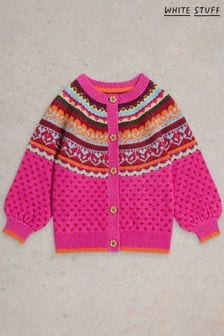 White Stuff Pink Fairisle Pattern Cardigan