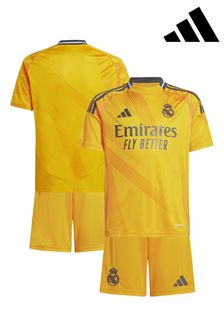 adidas Yellow Youth Real Madrid Away Kit Top and Short Set 2024-25