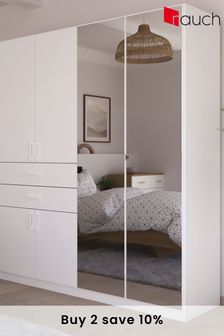 Rauch White Laika Wood and Mirror Semi Fitted 6 Door, 2 Drawer Wardrobe